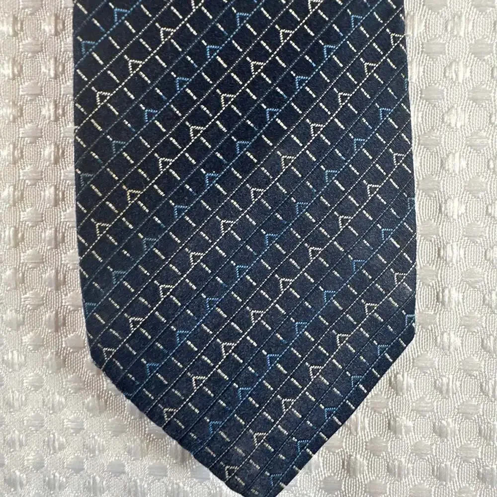 Vintage Jacques Monet Navy Blue Geometric Pattern Silk Necktie